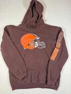 Cleveland Browns Hoodie Men’s Large Brown Orange Helmet Graphic Sleeve NFL